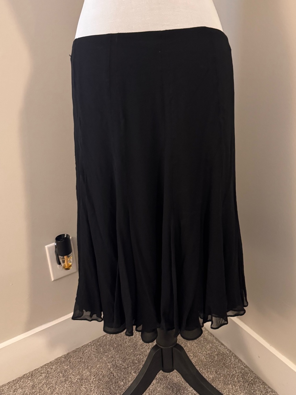 LAUREN Ralph Lauren Petite 100% Silk Black Flounce Hem Midi Skirt 6P